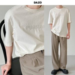 DAZO 夏季新款字母刺绣短袖T恤男宽松中性风chill落肩上衣潮流