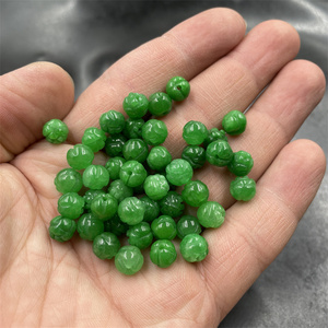 四海玉器 DIY饰品配件8毫米干青雕花翠玉莲花珠 绿色玉石雕刻珠子