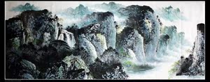 新真迹 办公室客厅国画汪远小六尺山水 山峡风水画 W282品