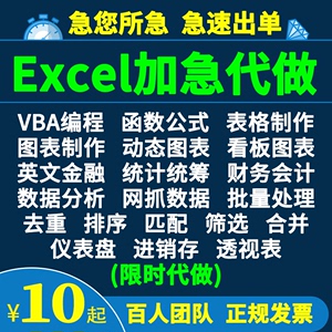 excel表格制作数据处理分析vba代做宏编程序公式函数设计图表定制