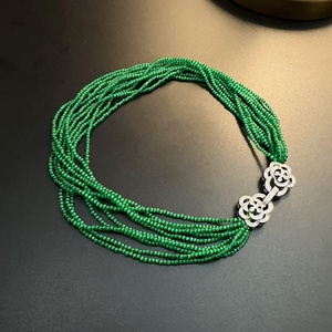 绿色珠珠项链复古重工饰品vintage古着串珠choker领结猫眼石短链