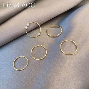 韩国五件套珍珠戒指女时尚个性ins潮小众设计素圈食指环日系轻奢