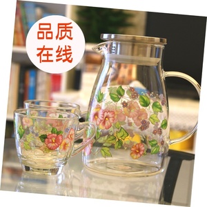 新款 韩国喇叭花色加厚玻璃两用壶耐高温茶水壶冷热水瓶 带滤茶孔