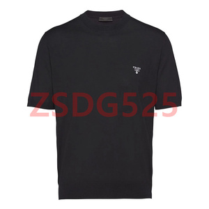 Prada/普拉达男士T恤衫 24新款简约logo刺绣透气羊毛圆领休闲短袖