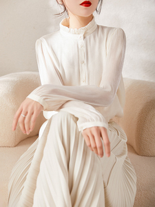 HARSIDE 美上四季 流光溢彩 搭配点睛单品精致花边领白衬衣女长袖