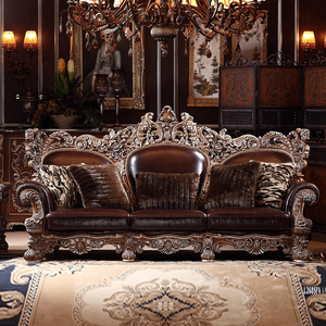 欧式高端实木沙发组合1123人位别墅样板房酒店真皮沙发奢华家具