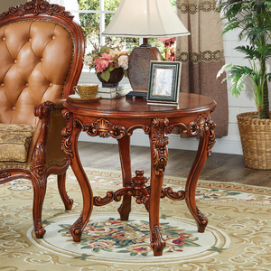 欧式全实木角几美式奢华型做旧沙发边几圆形边桌复古设计小圆几
