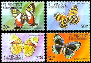 圣文森特格林纳丁斯2001年蝴蝶4全新外国邮票
