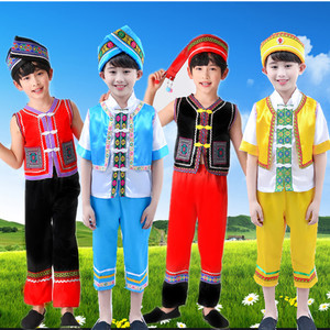 新款儿童少数民族壮族三月三演出服男童苗族彝族傣族表演服葫芦丝