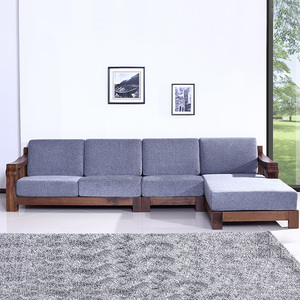 北美黑胡桃木实木沙发组合贵妃转角小户L型布艺原木沙发客厅家具