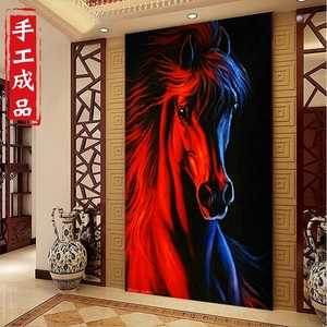纯手工十字绣成品冰与火骏马奔腾红色马头动物类客厅装饰挂画出售