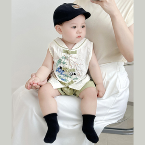男婴儿衣服夏季套装中式端午男孩宝宝一周岁礼服唐装汉服薄款夏装
