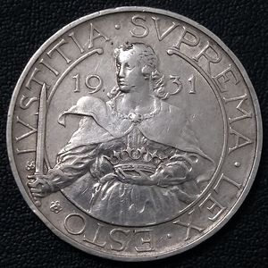 圣马力诺1931年10里拉银币，圣阿加塔，10g，27mm，外国硬币欧洲