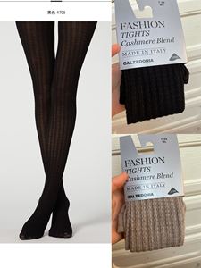CALZEDONIA女士性感丝袜黑色舒适进口编织花纹羊绒连裤袜MODC1697