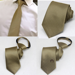 我爱我家领带 新款 中介房产男士领带拉链免打懒人领带 金色领带