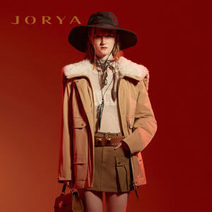 JORYA商场同款23冬新款披肩领工装鹅绒羊毛皮羽绒派克服P166601E