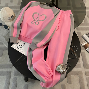 运动套装女春装2024新款欧货漂亮时髦粉色卫衣卫裤洋气减龄两件套