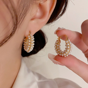 67轻奢精致高级珍珠圆形耳扣 韩式时尚小众设计时尚耳环