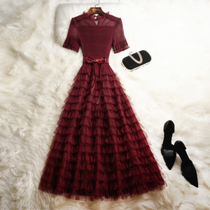 法式高定轻奢洋装红色聚会气质名媛小礼服长款平时可穿高端宴会