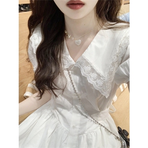 法式白色连衣裙子少女夏装2024新款初中高中学生初恋超仙女长裙子
