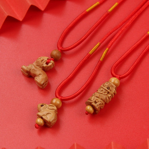 十二生肖守护神桃木兔子吊坠儿童佩戴挂件本命年男女饰品红绳项链