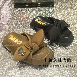 MIO米奥女鞋2023夏季时尚厚底水钻蝴蝶结平跟女凉拖鞋M233127601