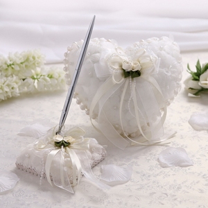 RedBox婚礼用品 爱心花朵签到笔小戒枕 结婚商务会议聚会签名笔座