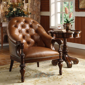 美式单人沙发椅实木休闲椅美式复古单椅欧式单人沙发椅老虎椅