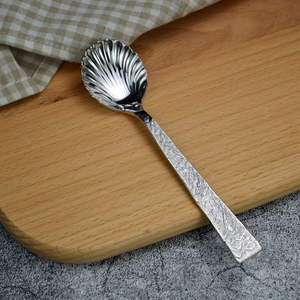 惊艳创意贝壳勺出口法国304不锈钢勺子个性加厚岩石甜品勺主餐勺