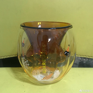 现货星巴克2019万圣节南瓜幽灵猫爪玻璃杯6oz