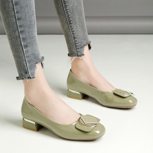 豆豆鞋女2024年新款夏季软底浅口方头百搭一脚蹬绿色带跟瓢鞋单鞋