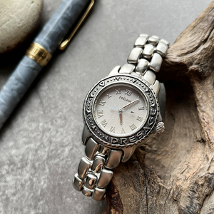 日本中古正品SEIKO精工presage领航者银砂面复古碳银色石英女手表