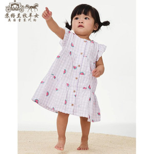 英国M&S玛莎代购 女童女婴24夏新款 紫色西瓜纯棉短袖连衣裙裙子