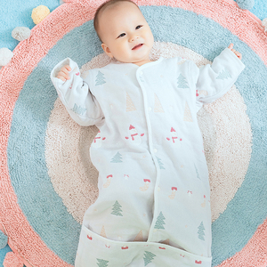 2024雅赞宝宝新生儿长袖睡袍信封式睡袋婴儿纱布加厚包脚睡袋睡衣