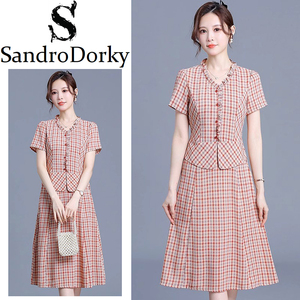 法国代购SandroDorky复古格子港风假两件连衣裙24年轻奢高贵裙夏