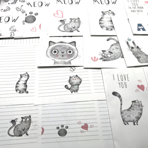 铅笔画猫咪 复古浪漫情书 套装文艺小清新简约日式和风信封信纸本