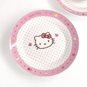 HelloKitty韩式波点圆盘家用陶瓷盘子可爱汤碗碟盘可爱餐具套装