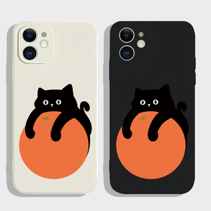 抱橘~日系黑色猫咪iPhone14pro苹果13华为mate30/p50e红米K60小米12s适用oppofindX6荣耀V40一加11情侣手机壳