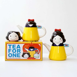 日式创意手绘卡通白雪公主茶壶水壶茶漏组合陶瓷可爱茶具套装 白
