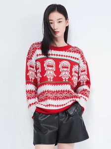 卡拉佛针织衫2023冬新款设计感高端新年款红色洋气圆领毛衣外