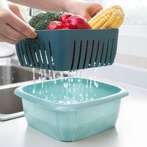 冰箱双层沥水篮厨房大号洗蔬菜筐子水果盘带盖防尘保鲜果蔬置物架