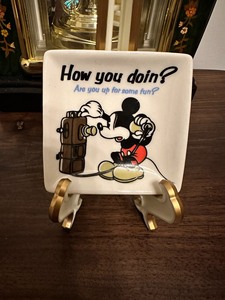 迪士尼Disney 米奇打电话复古小方碟 碟子 卡通碟 陶瓷
