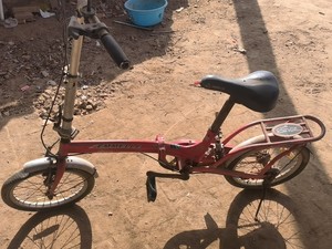 出一辆红色的折叠自行车，品牌是阿米尼的颜色为红色，这辆自行车