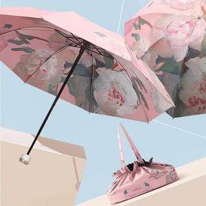 红叶雨伞古风油画水墨风景黑胶防紫外线遮阳晴雨两用太阳伞折叠伞