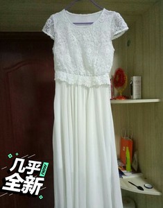 纯白雪纺连衣裙礼服短袖蕾丝，夏装连身，适合160cm以上，1