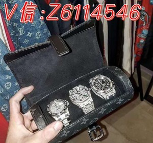 LV中古帆布黑色老花手表盒 便携旅行装三位手表盒 圆筒3只装