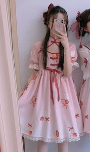 森女想去海边草莓樱桃兔jsk连衣裙lolita软妹甜系裙，