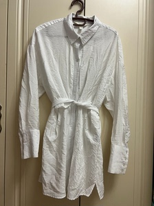 HM 白色衬衫裙  中长款 系带