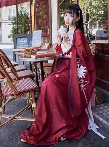 【十三余小豆蔻儿】[温姬]红色刺绣广袖绣花大袖红色汉服一片式