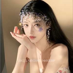韩式新娘彩色亮片发箍串珠水晶发带耳坠套装结婚头饰仙女手工发饰